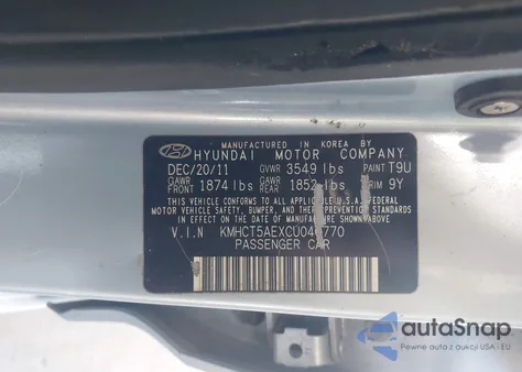 2012 Hyundai Accent Gs z USA, uszkodzony, nr VIN KMHCT5AEXCU040770